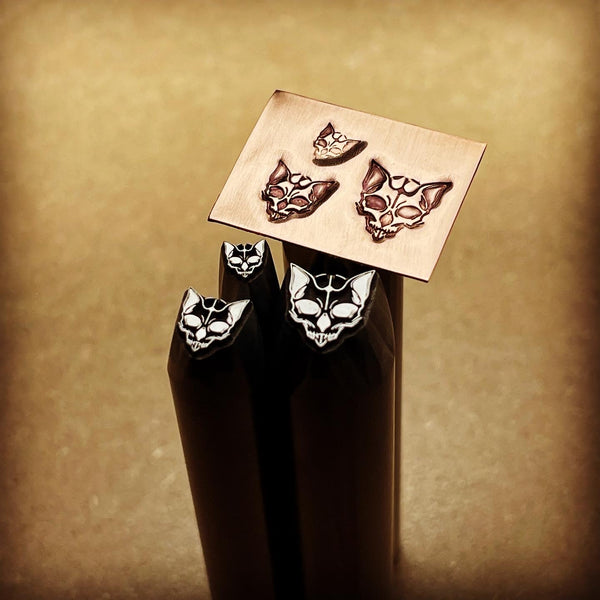 Cat Cranium. An Artistic Take. Three sizes available. Engraved Metal Hand Stamp.