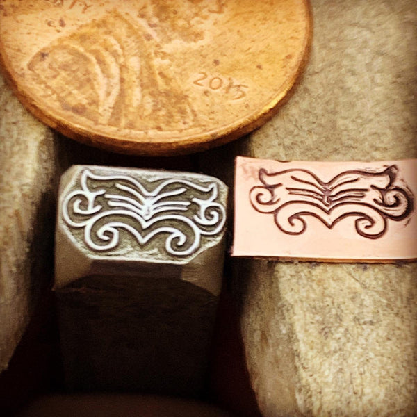 Flourish Rectangle. Moustachio. Engraved Metal Hand Stamp.