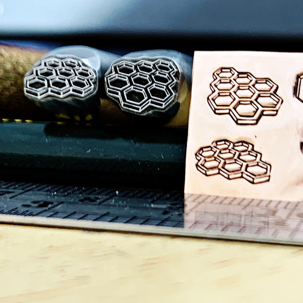 Honeycomb Perspectives. Engraved Metal Hand Stamp.