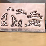 Hares! Leaping and Gazing. Six Designs, Three Sizes. Engraved Metal Hand Stamp.