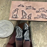 Hares! Leaping and Gazing. Six Designs, Three Sizes. Engraved Metal Hand Stamp.