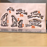 Hares! Leaping and Gazing. Six Designs, Three Sizes. Engraved Metal Hand Stamp.