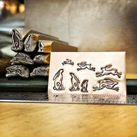 Hares! Leaping and Gazing. Six Designs, Three Sizes. Engraved Metal Hand Stamp.